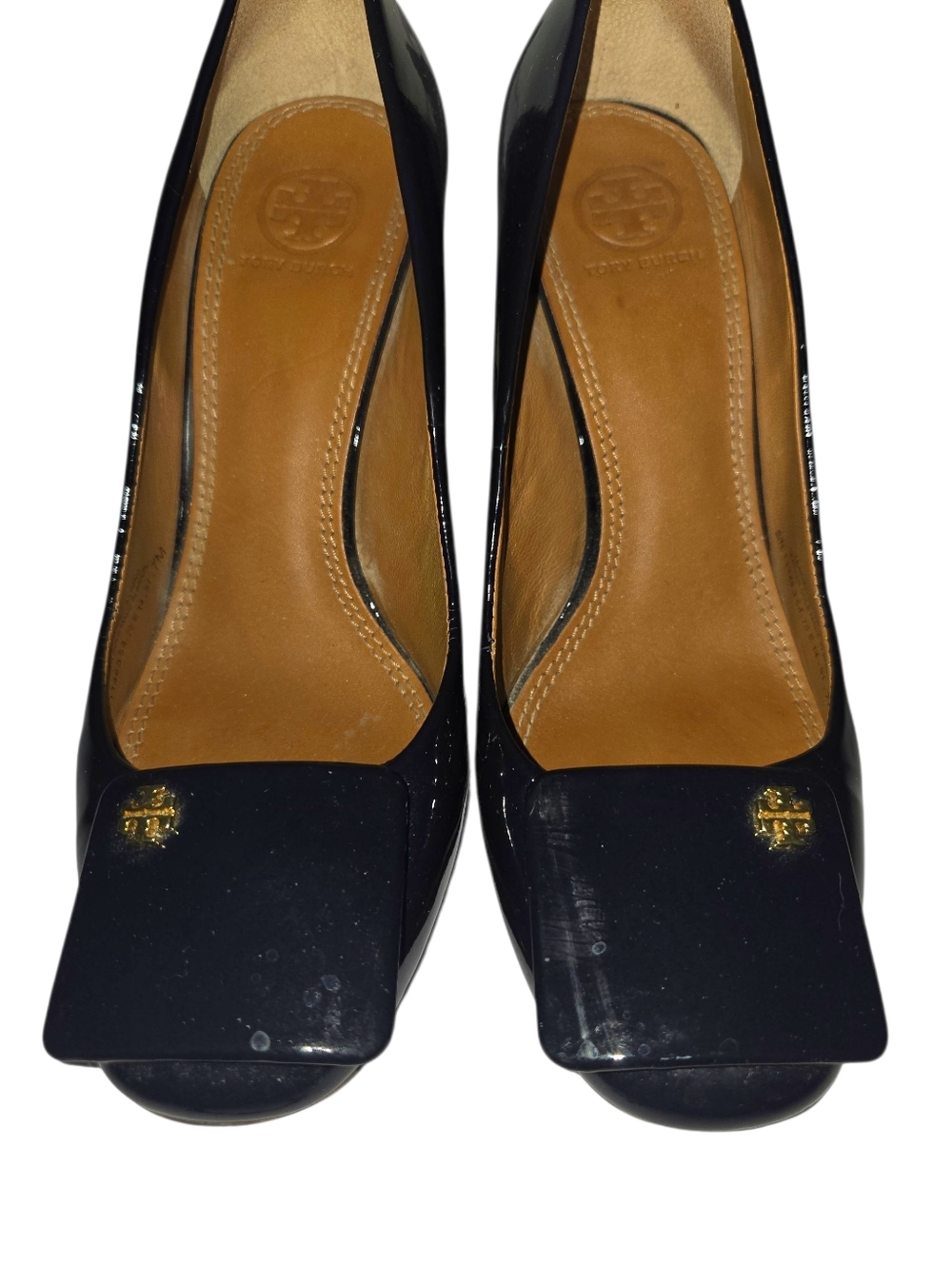 Tory Burch Yardley Navy Blue Patent Leather Square Toe Block Heel Pump - Picture 4 of 13